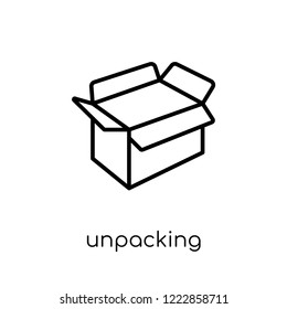 unpacking icon. Trendy modern flat linear vector unpacking icon on white background from thin line Delivery and logistic collection, outline vector illustration