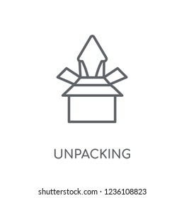 Unpacking linear icon. Modern outline Unpacking logo concept on white background from Delivery and logistics collection. Suitable for use on web apps, mobile apps and print media.