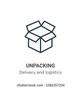Unpacking outline vector icon. Thin line black unpacking icon, flat vector simple element illustration from editable delivery and logistics concept isolated on white background