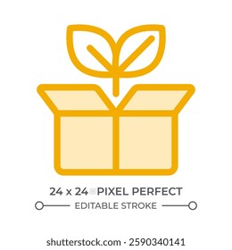 Unpacking sprout duotone color ui icon. Young seedling on cardboard box. Plants delivering service. Gardening. Isolated vector illustration. Web design user interface element, pixel perfect
