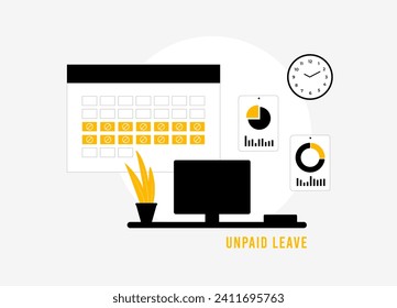 Unpaid leave of absence - job-retaining time off without salary for personal needs, family care or professional growth. Global employers need to know diverse regulations for compliance illustration