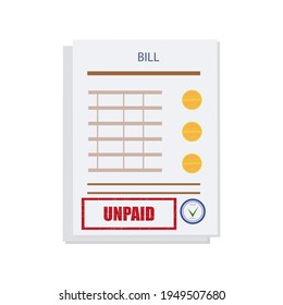 Unpaid, Past Due Or Overdue Bill. An Expense Document With A Delay In Payment. Debt Or Past Purchase Notice. Financial Data And Red Stamp. Vector