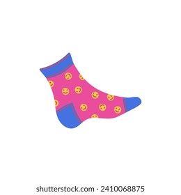 Calcetín sin emparejar con un patrón divertido. Un accesorio único impar con impresión. Ilustración vectorial aislada a mano.