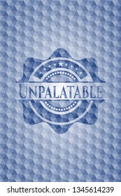 Unpalatable blue emblem with geometric background.