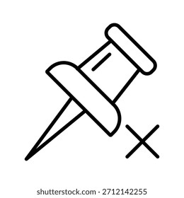 Desafixar Ícone De Vetor. Push Pin com Símbolo de Arte Cruzada para Remover e Desanexar Conceitos.