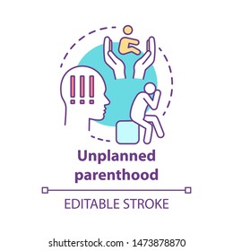 Unplanned parenthood concept icon. Single parent idea thin line illustration. Postpartum depression, childbirth stress. Unintended, unwanted pregnancy. Vector isolated outline drawing. Editable stroke