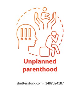 Unplanned parenthood concept icon. Single parent idea thin line illustration. Postpartum depression, childbirth stress. Unintended, unwanted pregnancy. Vector isolated outline drawing