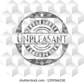 Unpleasant grey emblem with cube white background