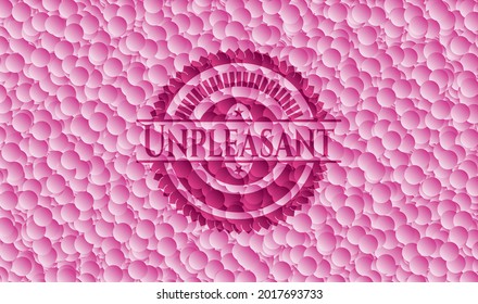 Unpleasant pink badge with bubbles background. Vector Illustration. Detailed. 