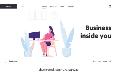 Unpleasant Surprise, Unexpected Information Landing Page Template. Business Woman Character Sitting at Office Workplace Looking on Computer Monitor with Astonished Face. Cartoon Vector Illustration