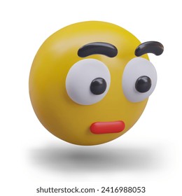 Unpleasantly surprised emoticon. Yellow head with staring eyes, raised eyebrow and pursed lips. Shocked face. Digital vector character with emotion. Messenger icon