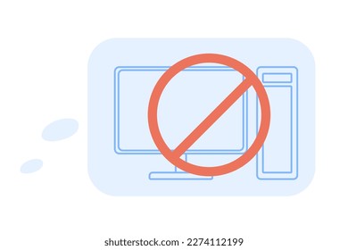 Unplug desktop computer thought cloud semi flat color vector icon. PC shutdown bubble. Editable full sized element on white. Simple cartoon style spot illustration for web graphic design and animation