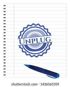 Unplug draw with pen effect. Blue ink. Vector Illustration. Detailed.