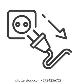 ícone desconectar eletrodomésticos, reduzir o consumo de energia, desligar eletrodomésticos, ilustração de vetor de linha fina