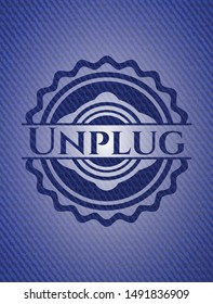 Unplug emblem with denim texture. Vector Illustration. Detailed.