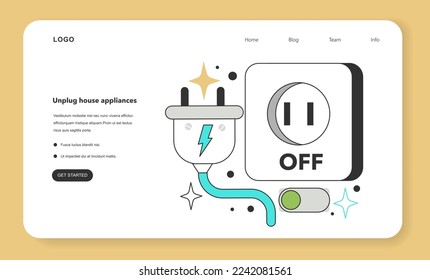 Desenchufe los electrodomésticos para la eficiencia energética en el hogar. Gastos de consumo de electricidad. Efecto de la inflación o de la recesión económica. Ilustración vectorial plana