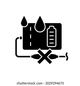 Unplug power bank if wet black glyph manual label icon. Prevent from damage. Short-circuiting risk. Silhouette symbol on white space. Vector isolated illustration for product use instructions