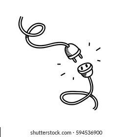 Unplugged Electrical Socket Plug, a hand drawn vector doodle illustration of electrical cables.