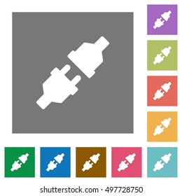 Unplugged power connectors flat icon set on color square background.