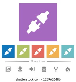 Unplugged power connectors flat white icons in square backgrounds. 6 bonus icons included.