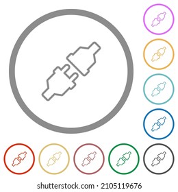 Unplugged power connectors outline flat color icons in round outlines on white background
