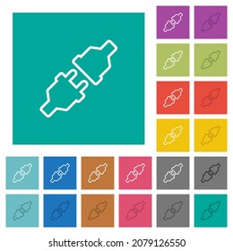 Unplugged power connectors outline multi colored flat icons on plain square backgrounds. Included white and darker icon variations for hover or active effects.