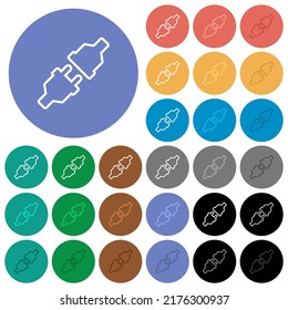 Unplugged power connectors outline multi colored flat icons on round backgrounds. Included white, light and dark icon variations for hover and active status effects, and bonus shades.
