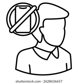 Icono de desenchufe representado por teléfono inteligente, signo prohibido Estilo de línea.