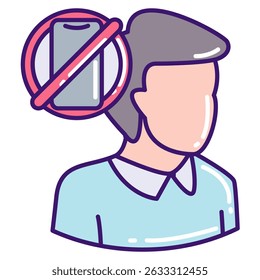 Unplugging icon represented by smartphone, prohibited sign Lineal Color style.