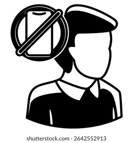 Unplugging icon represented by smartphone, prohibited sign Black Filled style.