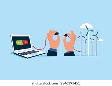 Unplugging the laptop and being offline. Vector illustration