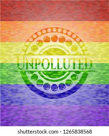 Unpolluted emblem on mosaic background with the colors of the LGBT flag