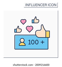 Unpopular blogger color icon.Followers. No name. Low influence on audiences. Blogging concept. Isolated vector illustration