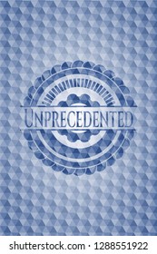 Unprecedented blue emblem with geometric pattern background.
