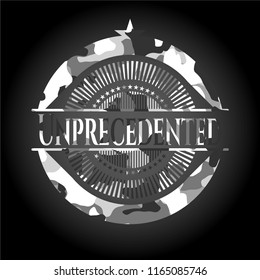 Unprecedented on grey camouflaged pattern