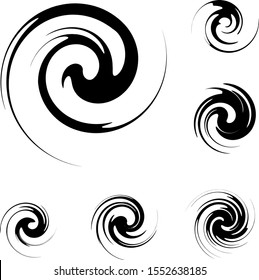 unpredictable black spirals spinning to the left side on a white background, 6 pieces