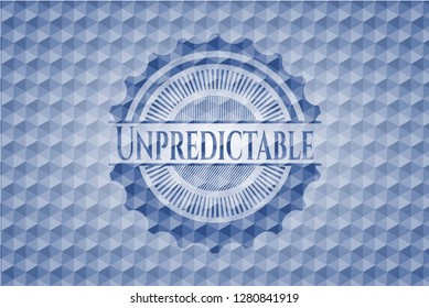 Unpredictable blue badge with geometric background.