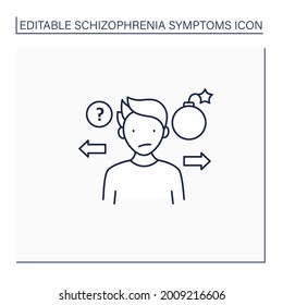 Unpredictable line icon. Strange actions. Aggression outbursts.Schizophrenia symptoms concept. Isolated vector illustration.Editable stroke
