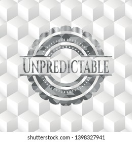 Unpredictable realistic grey emblem with cube white background