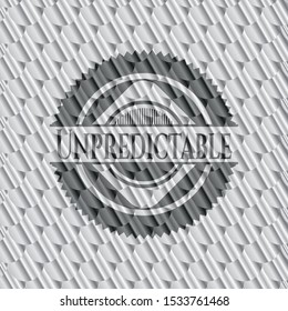 Unpredictable silver shiny badge. Scales pattern. Vector Illustration. Detailed.