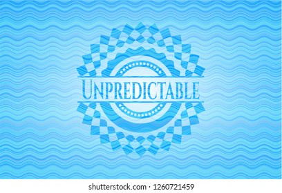 Unpredictable water representation style badge.