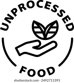 unprocessed food black outline icon round rounded circle badge stamp label isolated on transparent background