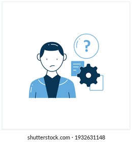 Unprocessing information flat icon. Method lack for processing different kinds of information. Inability to process new info. Information overload concept. Vector illustration