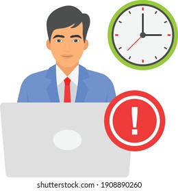 Unproductive employee concept, hrm symbol on white background, non productive team behaviour vector color icon design, Lazy Person Stock illustration, Dishonest Worker with Exclamation Sign