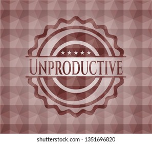 Unproductive red badge with geometric pattern background. Seamless.