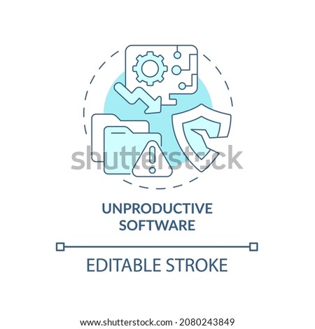 Unproductive software blue concept icon. Online piracy abstract idea thin line illustration. User computer system damage. Tech support absence. Vector isolated outline color drawing. Editable stroke