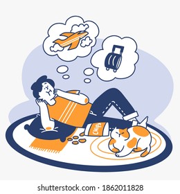 Unproductive Teen Daydreaming About Traveling Doodle Illustration Premium Vector