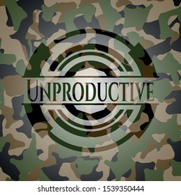 Unproductive written on a camo texture. Vector Illustration. Detailed.