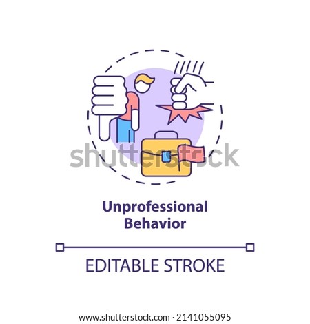 Unprofessional behavior concept icon. Warning sign in recruitment interview abstract idea thin line illustration. Isolated outline drawing. Editable stroke. Arial, Myriad Pro-Bold fonts used
