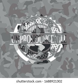 Unpronounceable grey camouflaged emblem. Vector Illustration.